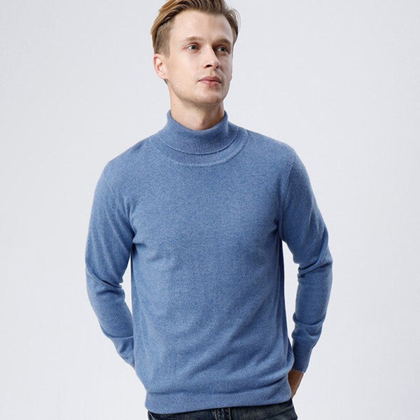 100 Real Cashmere Goat Sweater Men Turtleneck High Collar Knitted Jacket Male Slim Pullover Men Youth Wholesale With Collar