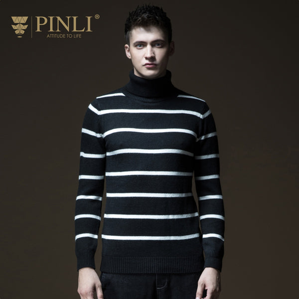 Mens Knitted Sweaters Pinli Product Made Fall New Men's Cultivate Morality Color Stripe Knitting Sweater B183210217 Turtleneck