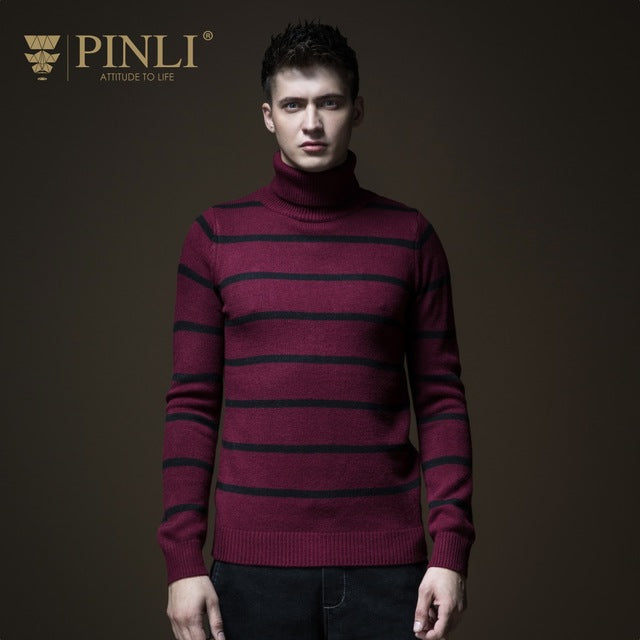Mens Knitted Sweaters Pinli Product Made Fall New Men's Cultivate Morality Color Stripe Knitting Sweater B183210217 Turtleneck