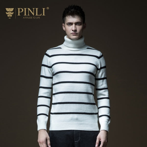 Mens Knitted Sweaters Pinli Product Made Fall New Men's Cultivate Morality Color Stripe Knitting Sweater B183210217 Turtleneck