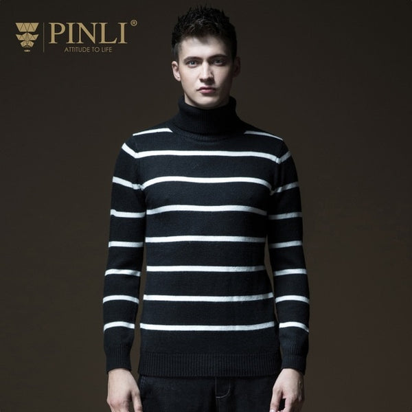 Mens Knitted Sweaters Pinli Product Made Fall New Men's Cultivate Morality Color Stripe Knitting Sweater B183210217 Turtleneck