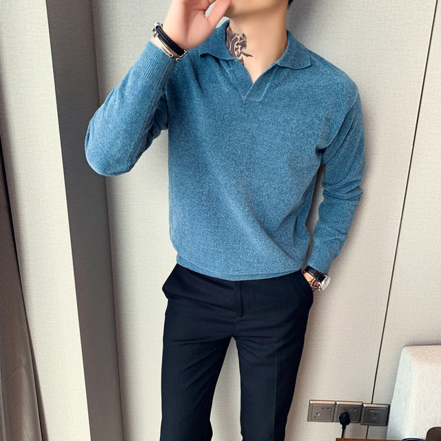 New Fashion Men Sweater Autumn Winter Streetwear Casual Sweaters For Men Loose Turn Down Collar Pullover Men Knitted Pull Homme