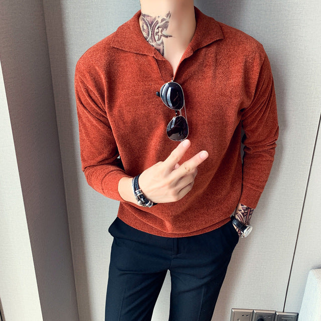 New Fashion Men Sweater Autumn Winter Streetwear Casual Sweaters For Men Loose Turn Down Collar Pullover Men Knitted Pull Homme