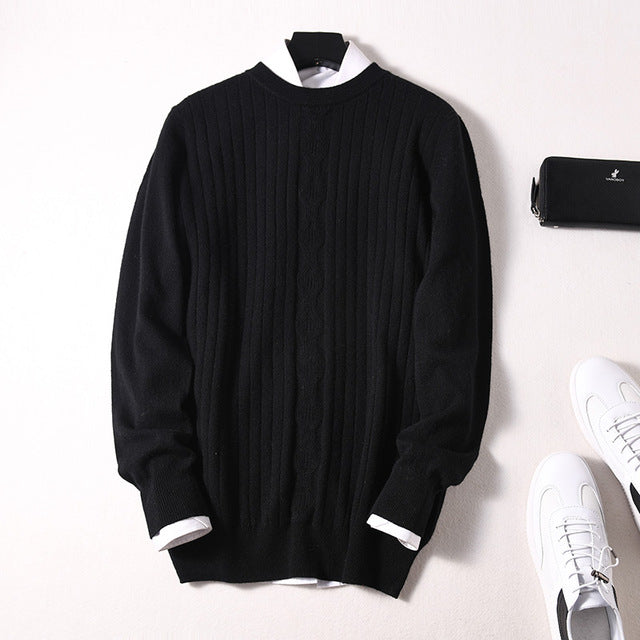 Sparsil Men Winter 100% Cashmere Sweater O-Neck Full Sleeve Twist Knitted Pullovers Autumn Warm Wool Boys Thicken Jumpers