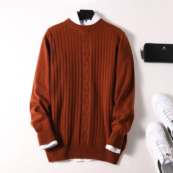 Sparsil Men Winter 100% Cashmere Sweater O-Neck Full Sleeve Twist Knitted Pullovers Autumn Warm Wool Boys Thicken Jumpers