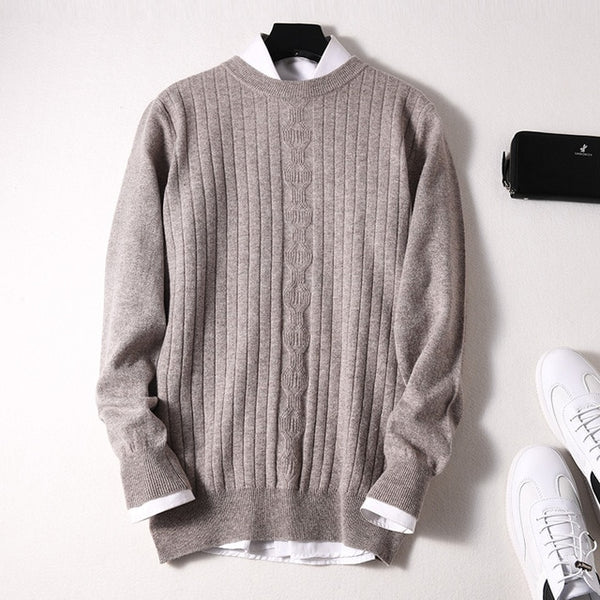 Sparsil Men Winter 100% Cashmere Sweater O-Neck Full Sleeve Twist Knitted Pullovers Autumn Warm Wool Boys Thicken Jumpers