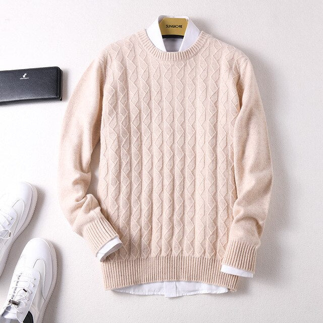 Sparsil Men Pure Cashmere Knitted Pullovers O-Neck Warm100% Cashmere Sweaters Winter Autumn Full Sleeve Casual Wool Jumpers Male