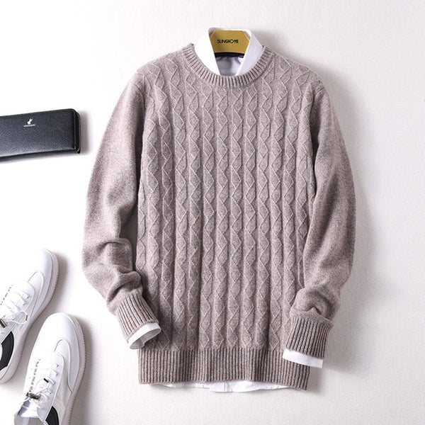 Sparsil Men Pure Cashmere Knitted Pullovers O-Neck Warm100% Cashmere Sweaters Winter Autumn Full Sleeve Casual Wool Jumpers Male