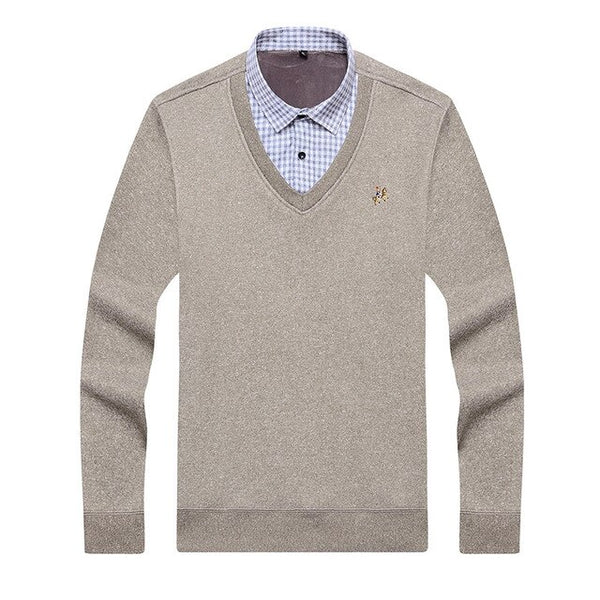 Aoliwen Men sweater shirt colar combination Plus velvet thickening Winter keep warm men clothes fleece lining soft winter shirts