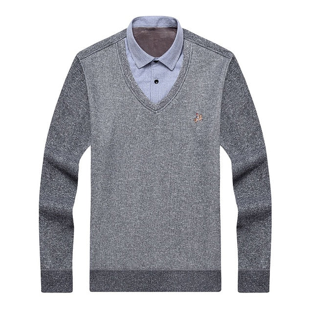 Aoliwen Men sweater shirt colar combination Plus velvet thickening Winter keep warm men clothes fleece lining soft winter shirts