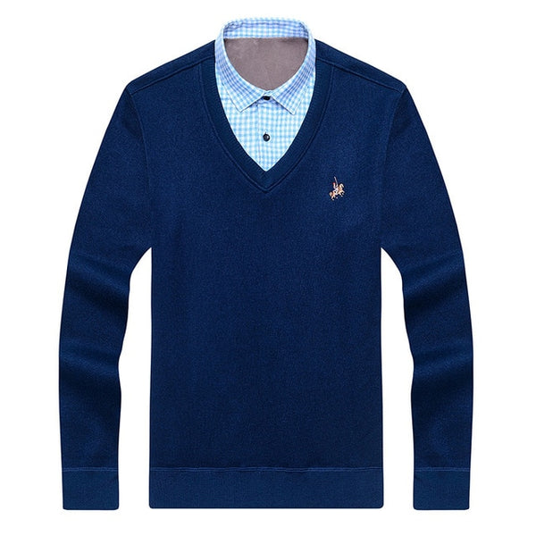 Aoliwen Men sweater shirt colar combination Plus velvet thickening Winter keep warm men clothes fleece lining soft winter shirts
