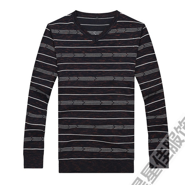 Plus 8XL 6XL 5XL New Autumn Fashion Men's Pullover Sweaters Long Sleeve V-Neck Striped Knitting Cashmere Christmas Sweater Men