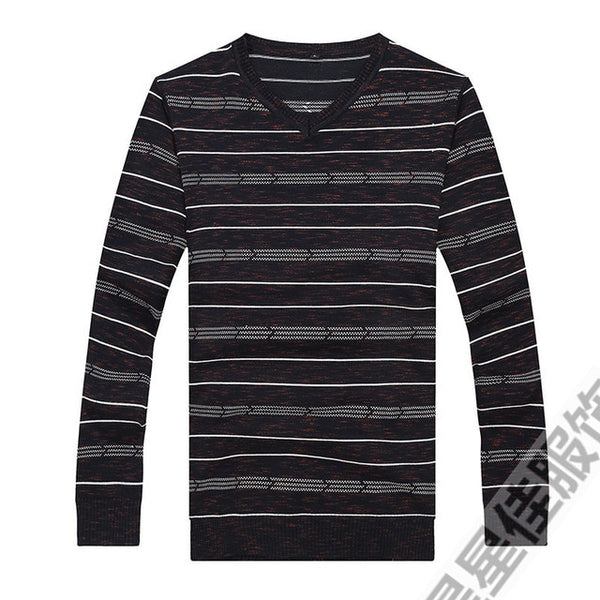 Plus 8XL 6XL 5XL New Autumn Fashion Men's Pullover Sweaters Long Sleeve V-Neck Striped Knitting Cashmere Christmas Sweater Men