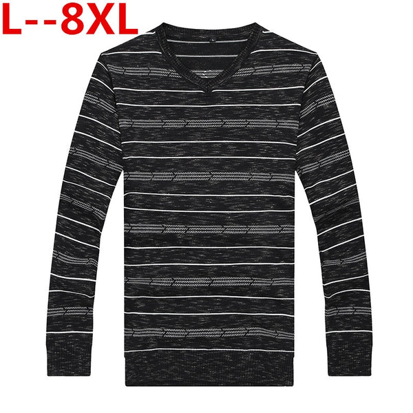 Plus 8XL 6XL 5XL New Autumn Fashion Men's Pullover Sweaters Long Sleeve V-Neck Striped Knitting Cashmere Christmas Sweater Men