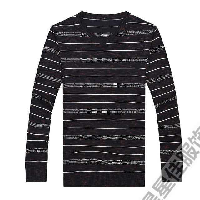 Plus 8XL 6XL 5XL New Autumn Fashion Men's Pullover Sweaters Long Sleeve V-Neck Striped Knitting Cashmere Christmas Sweater Men