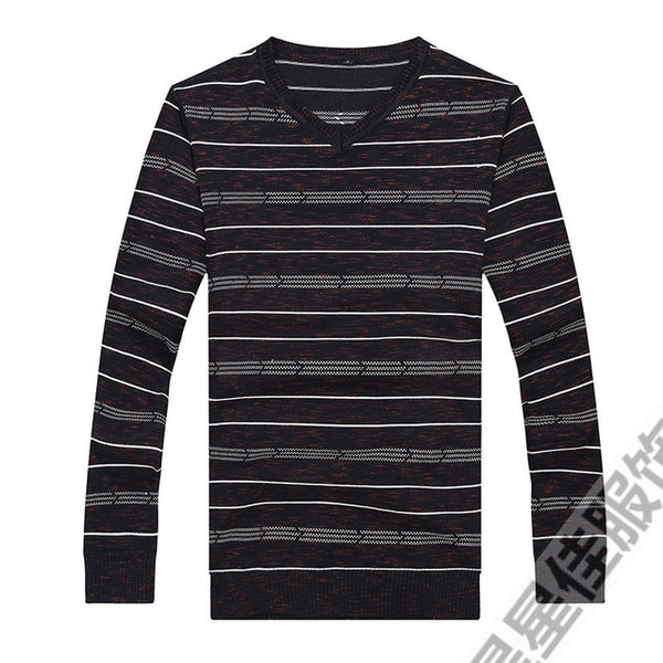 Plus 8XL 6XL 5XL New Autumn Fashion Men's Pullover Sweaters Long Sleeve V-Neck Striped Knitting Cashmere Christmas Sweater Men