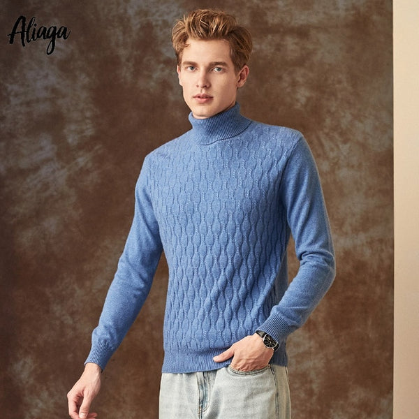 Ribbed Knit Sweater Men 100% Pure Cashmere Pullover Christmas Sweater Mens Warm Fashion Pink Jumpers Turtleneck Outerwear 2019