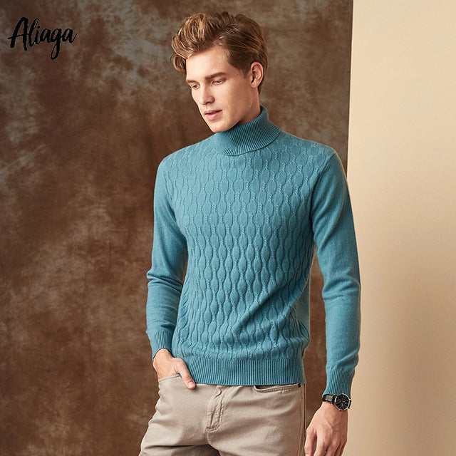 Ribbed Knit Sweater Men 100% Pure Cashmere Pullover Christmas Sweater Mens Warm Fashion Pink Jumpers Turtleneck Outerwear 2019