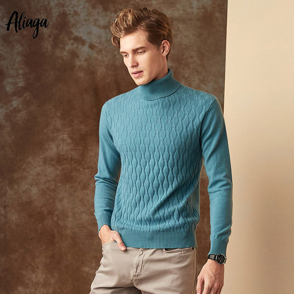 Ribbed Knit Sweater Men 100% Pure Cashmere Pullover Christmas Sweater Mens Warm Fashion Pink Jumpers Turtleneck Outerwear 2019