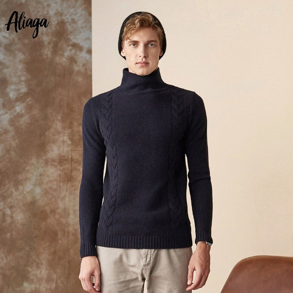 Oversized Korean Men Turtleneck Sweater Pullover Jacquard Knitted Winter Thick Warm 100% Goat Cashmere Jumpers Christmas Tops
