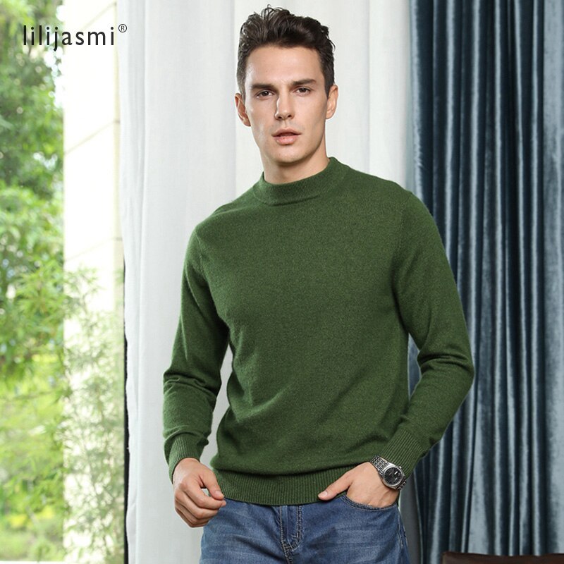 Winter Autumn New Men's Half Turtleck 100% Cashmere High-neck Sweater Cashmere Pullover For Man Long Sleeve Christmas Blusas
