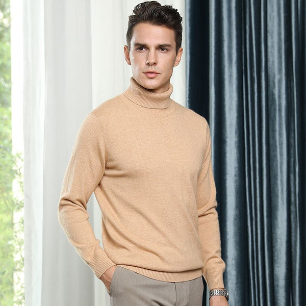 2019 Hot Selling Men's Turtleneck 100% Goat Cashmere Sweaters Solid Color Turn-down Collar Pullovers Cashmere Jumpers