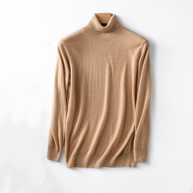 2019 Hot Selling Men's Turtleneck 100% Goat Cashmere Sweaters Solid Color Turn-down Collar Pullovers Cashmere Jumpers