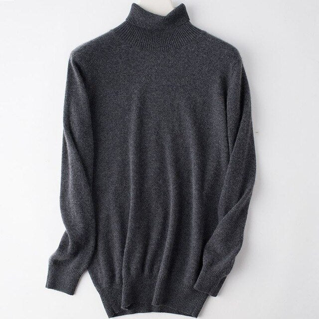 2019 Hot Selling Men's Turtleneck 100% Goat Cashmere Sweaters Solid Color Turn-down Collar Pullovers Cashmere Jumpers