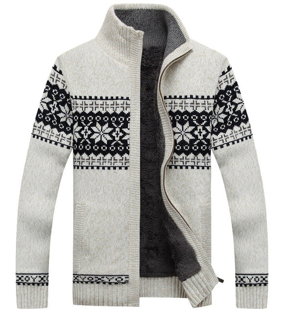 Men sweater thick zipper 2019 new winter male stand collar plus velvet thermal sweater teenage boys knitted cardigan coat M42