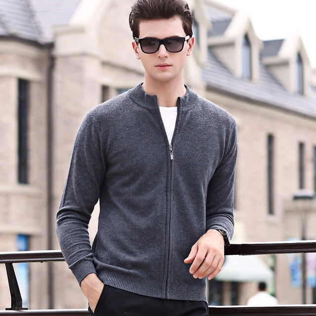 100% Wool Fashion Brand Sweater For Mens Cardigan Slim Fit Jumpers Knitwear Zipper Winter Korean Style Casual Mens Clothes