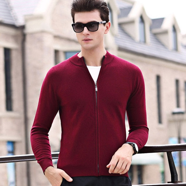 100% Wool Fashion Brand Sweater For Mens Cardigan Slim Fit Jumpers Knitwear Zipper Winter Korean Style Casual Mens Clothes