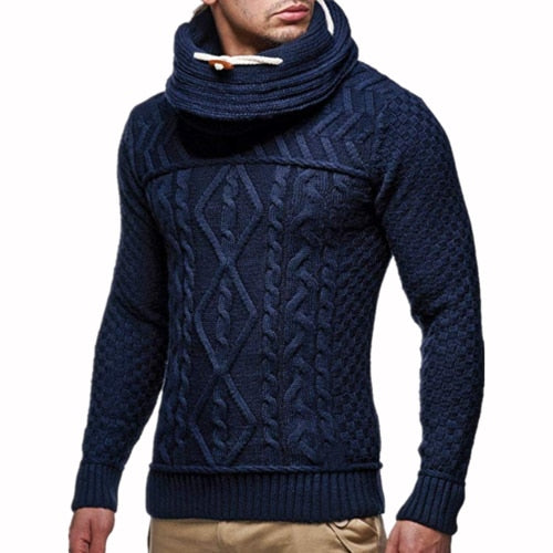 Mens Turtleneck Sweater Fashion Knit Sweater with Stand Collar