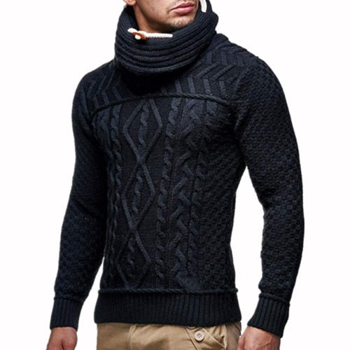 Mens Turtleneck Sweater Fashion Knit Sweater with Stand Collar