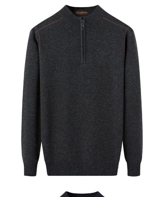 New Winter Men 100%Cashmere Half Height Zipper Large Coat Computer Knitted Mandarin Collar Casual Men Sweater Size XSSMLXL2XL3XL