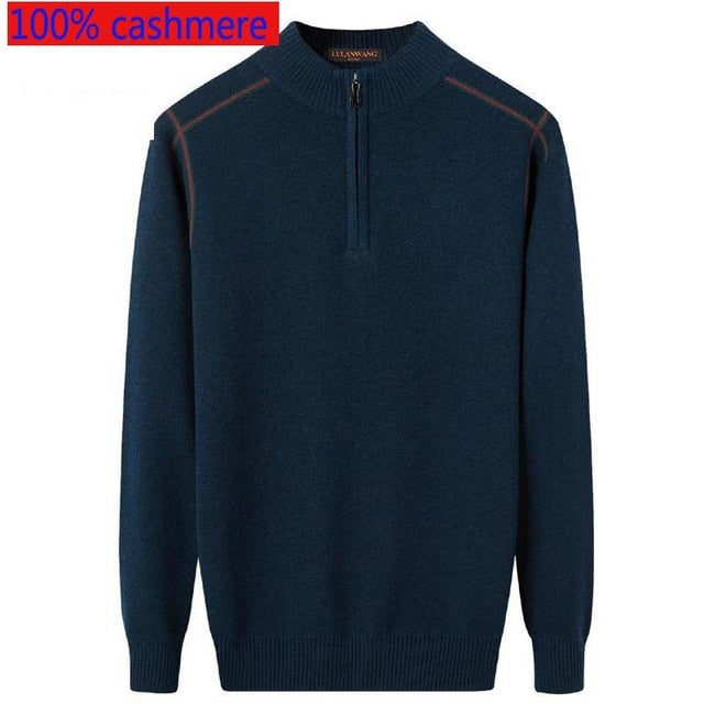 New Winter Men 100%Cashmere Half Height Zipper Large Coat Computer Knitted Mandarin Collar Casual Men Sweater Size XSSMLXL2XL3XL
