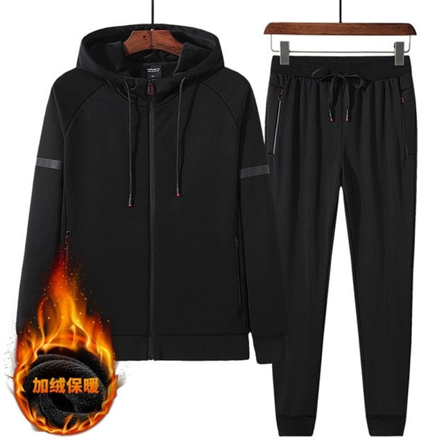 Autumn and winter thickening plus velvet sports suit men plus fertilizer XL warm tide two sets of 140 kg sweater Wei pants L-8xL