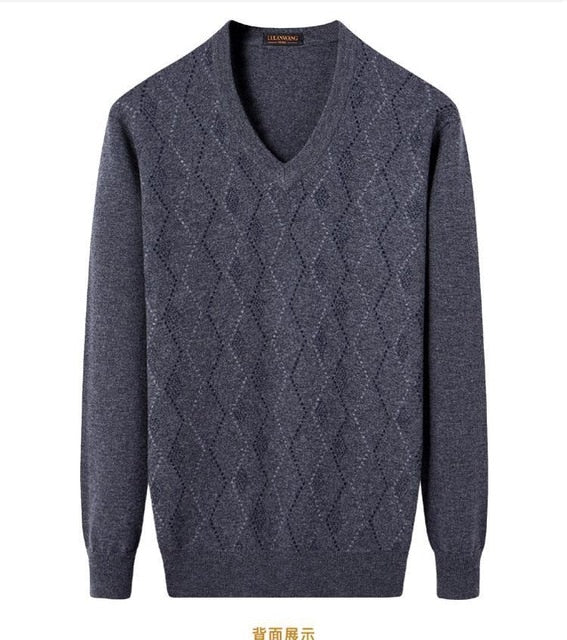 New Fashion Autumn Winter 100% Cashmere Sweater Men Coat Plaid Thickened Casual Computer Knitted V-neck plus size XSSMLXL2XL3XL