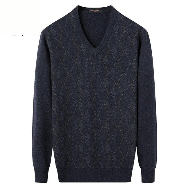 New Fashion Autumn Winter 100% Cashmere Sweater Men Coat Plaid Thickened Casual Computer Knitted V-neck plus size XSSMLXL2XL3XL