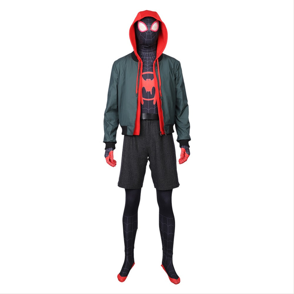 Full Set Adult Miles Morales Cosplay Spider Man: Into the Spider-Verse Costume Jacket Outfit Boy Spiderman Superhero Jumpsuit