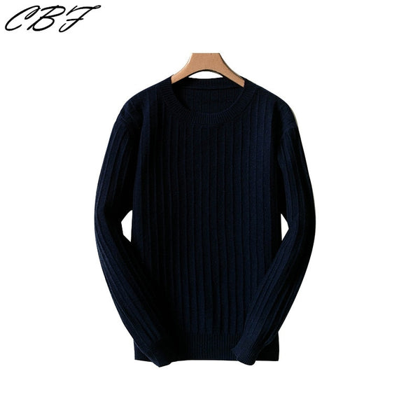 CBF 2018 Newest Hot Sales Men's Knitted pure Cashmere Sweater Round collar Solid color stripe style High-quality Pullovers