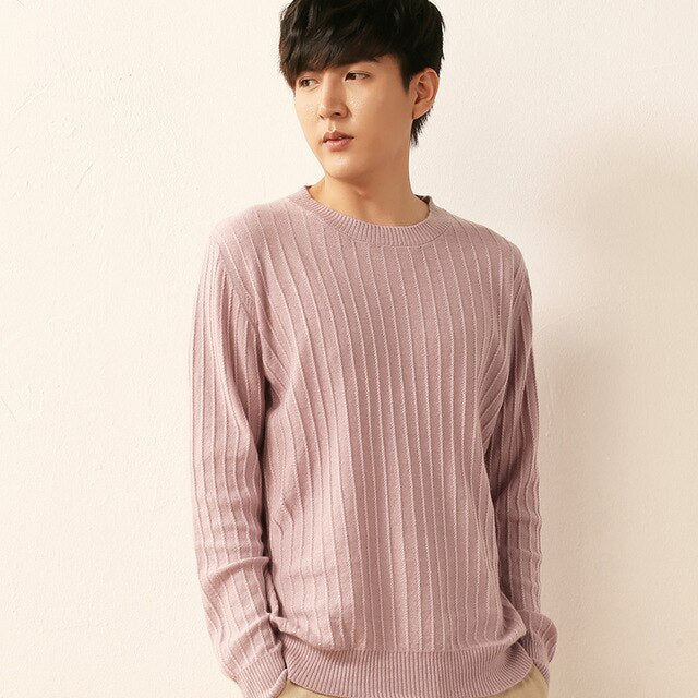 CBF 2018 Newest Hot Sales Men's Knitted pure Cashmere Sweater Round collar Solid color stripe style High-quality Pullovers