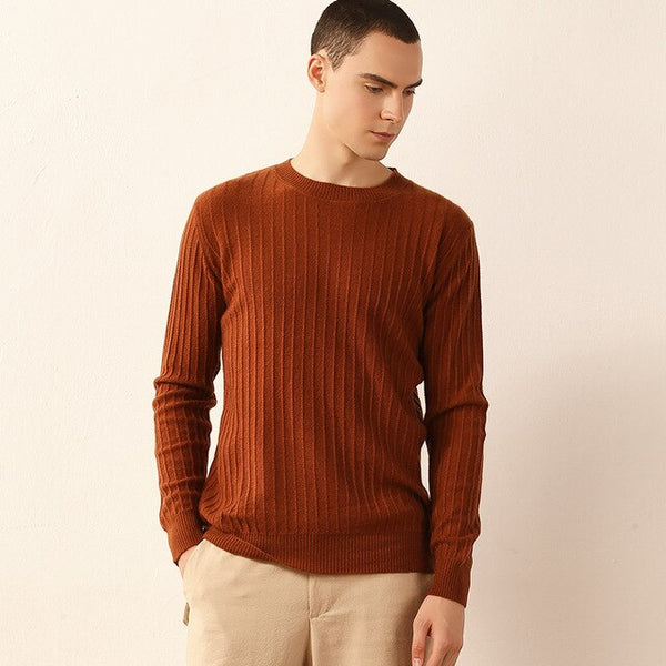 CBF 2018 Newest Hot Sales Men's Knitted pure Cashmere Sweater Round collar Solid color stripe style High-quality Pullovers