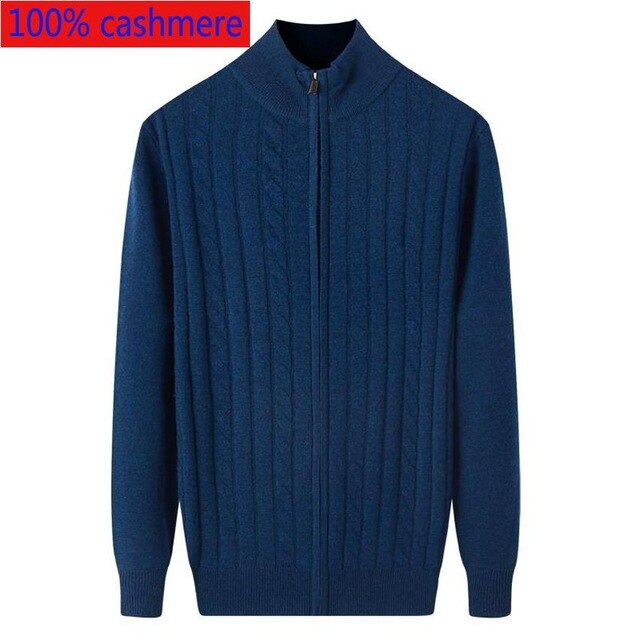 New Arrival Autumn Winter 100% Pure Cashmere Cardigan Men Warm Coat Casual Computer Knitted Mandarin Collar Sweater Size XS-3XL
