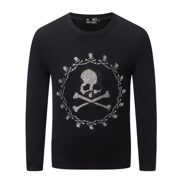 DUYOU Autumn Men's Fashion Trend Comfortable Cotton Rhinestone Ring Skull Casual Sweater top Menswear 2019 Male Sweater