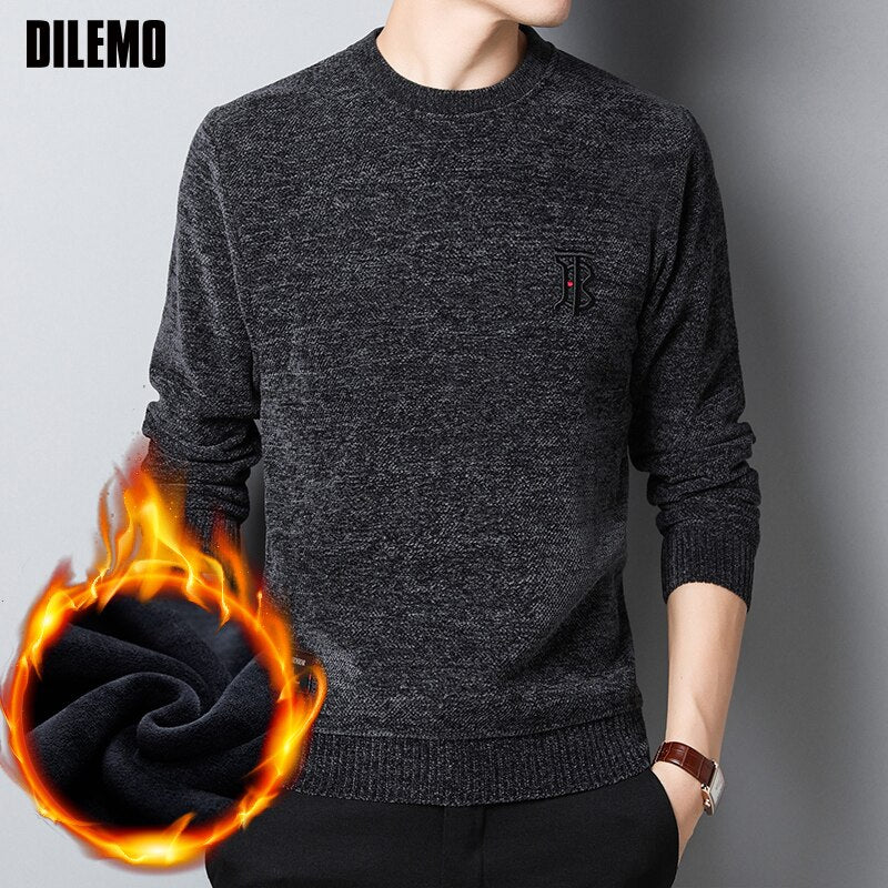 2019 Velvet Thick New Fashion Brand Sweater Man Pullover Slim Fit Jumpers Knitred Warm Winter Autumn Winter Casual Men Clothes