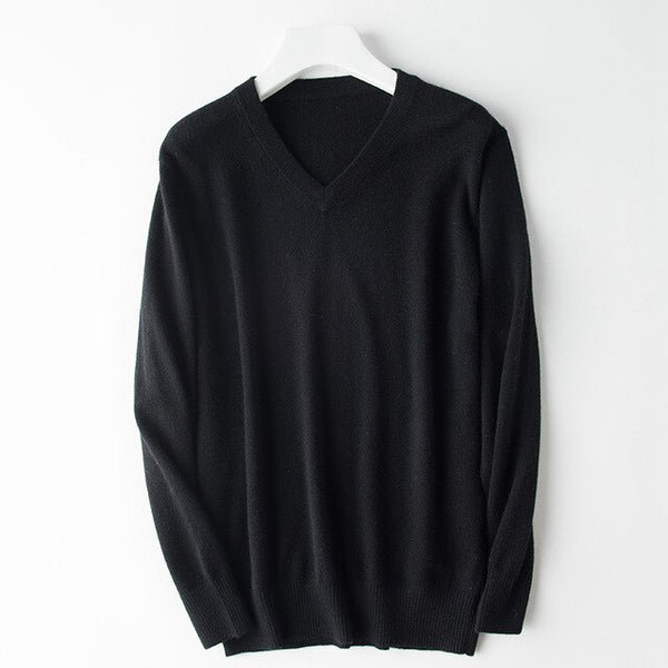 HOT! 2019 Basic Sweaters Men's 100% Cashmere Knitted Sweater V-neck Solid Color Male Pullovers Flat-knit Autumn Winter Must Buy