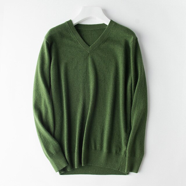 HOT! 2019 Basic Sweaters Men's 100% Cashmere Knitted Sweater V-neck Solid Color Male Pullovers Flat-knit Autumn Winter Must Buy