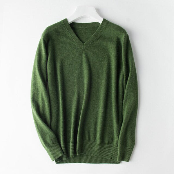 HOT! 2019 Basic Sweaters Men's 100% Cashmere Knitted Sweater V-neck Solid Color Male Pullovers Flat-knit Autumn Winter Must Buy