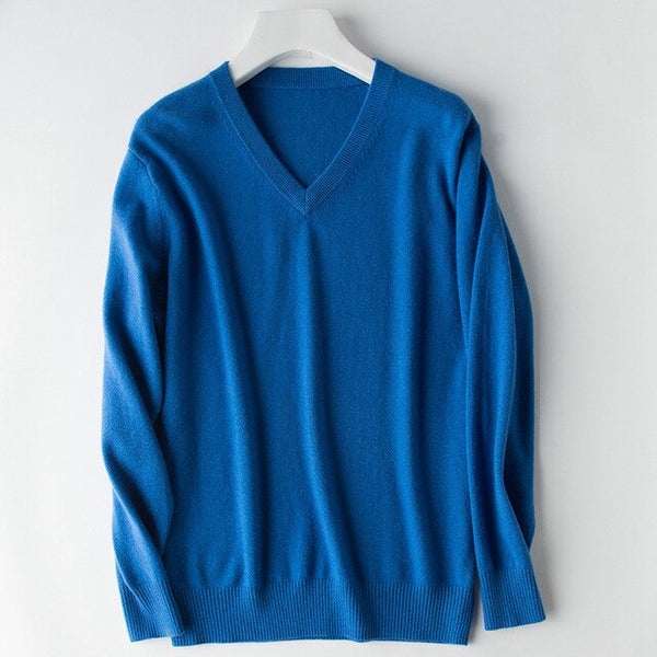 HOT! 2019 Basic Sweaters Men's 100% Cashmere Knitted Sweater V-neck Solid Color Male Pullovers Flat-knit Autumn Winter Must Buy