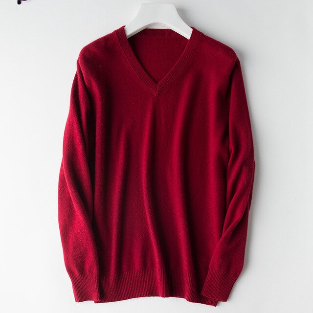 HOT! 2019 Basic Sweaters Men's 100% Cashmere Knitted Sweater V-neck Solid Color Male Pullovers Flat-knit Autumn Winter Must Buy